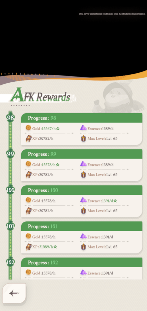 AFK Progress rewards and earning rate