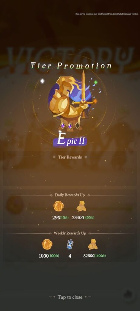 Arena tier promotion (Epic 2) - AFK Journey (AFK 2)