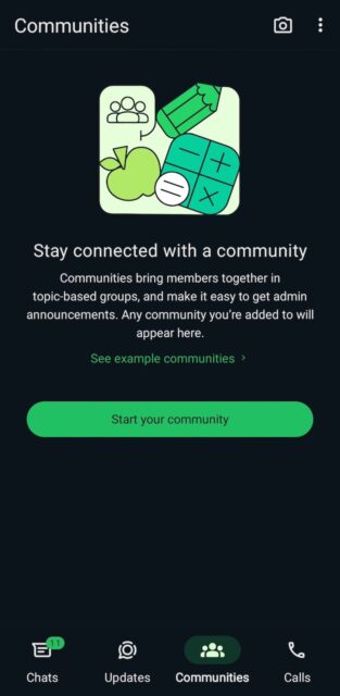 Communities menu on WhatsApp