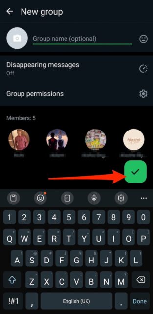 Entering new group information on WhatsApp