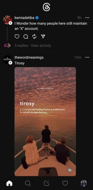For You menu on the Threads app
