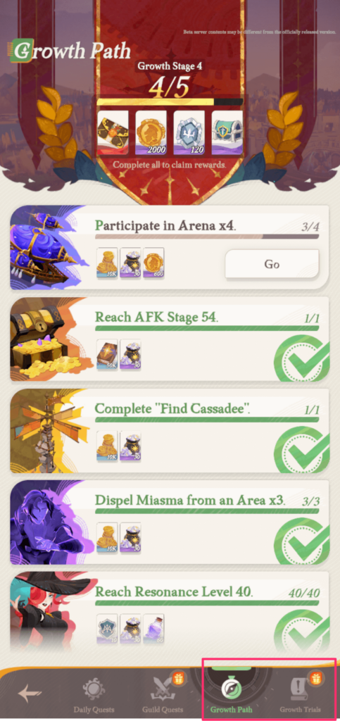 Growth Path mechanic of AFK Journey