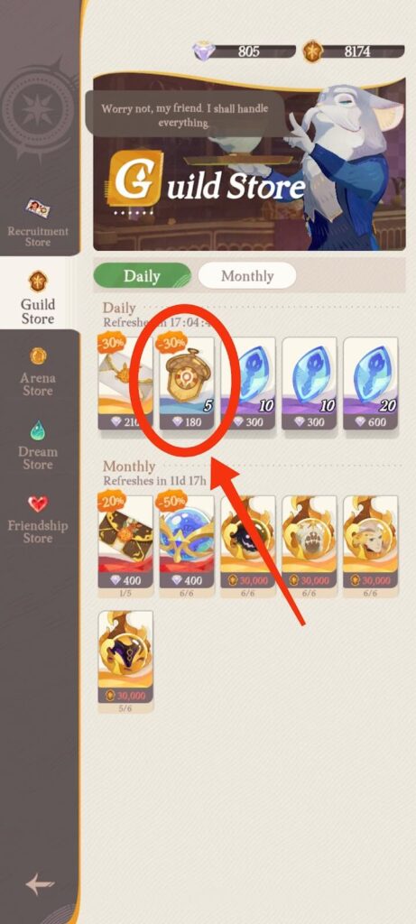 Guild Store (Acorn Highlighted) - AFK Journey (AFK2)