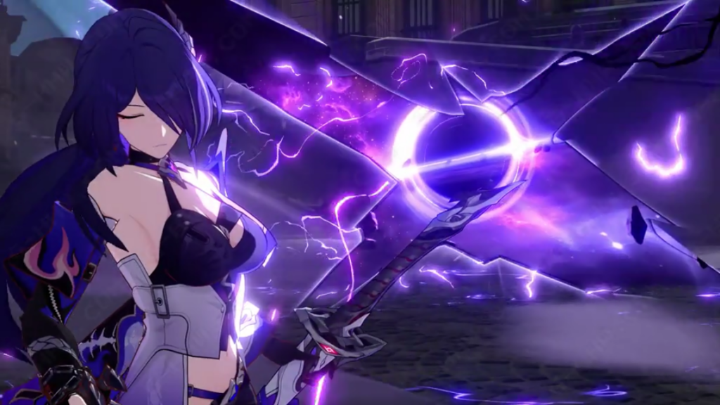 Acheron attacking an enemy using her Skill in Honkai: Star Rail.