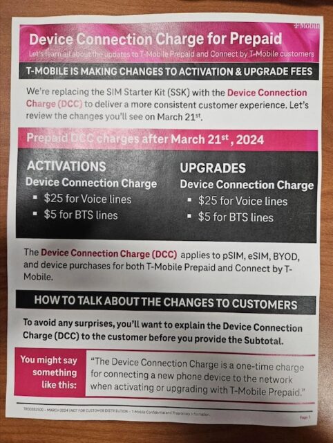 Leaked T-Mobile Device Connection Charge flyer