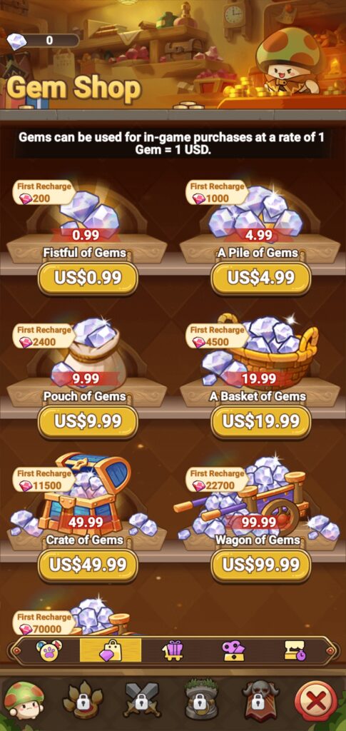 The Gem Shop in Legend of Mushroom.