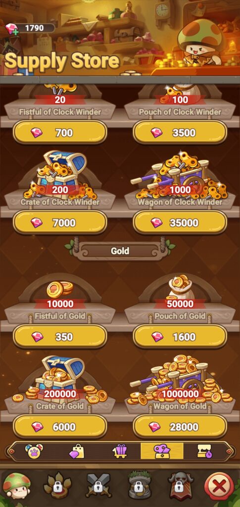 Gold sold from the Supply Store in Legend of Mushroom.