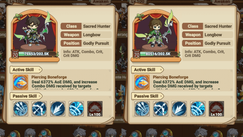 Both Sacred Hunter genders in Legend of Mushroom.