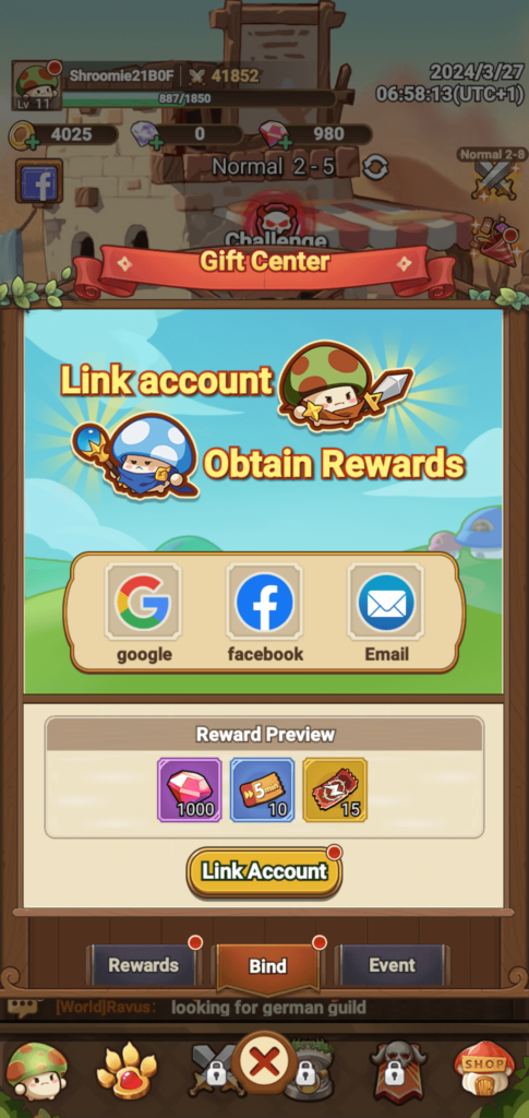 screenshot of the Legend of Mushroom Gift Centre
