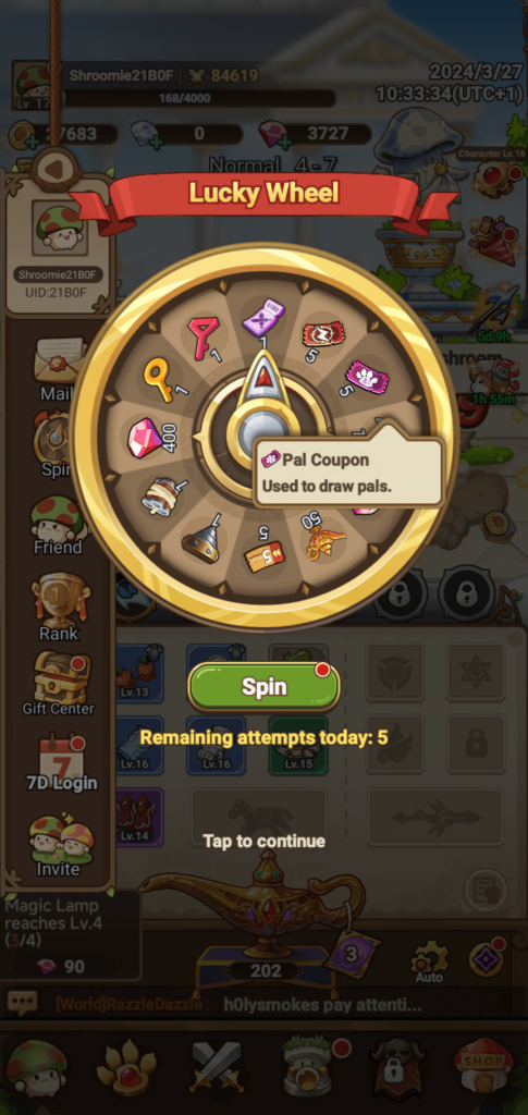 screenshot of the Lucky Wheel
