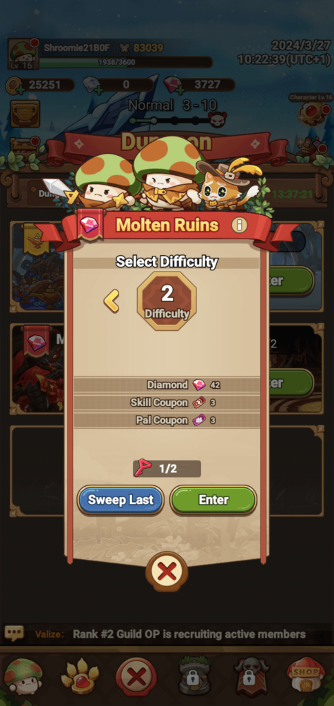 screenshot of Molten Ruins Dungeon in Legend of Mushroom
