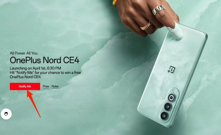 OnePlus Nord CE4 Notify me webpage