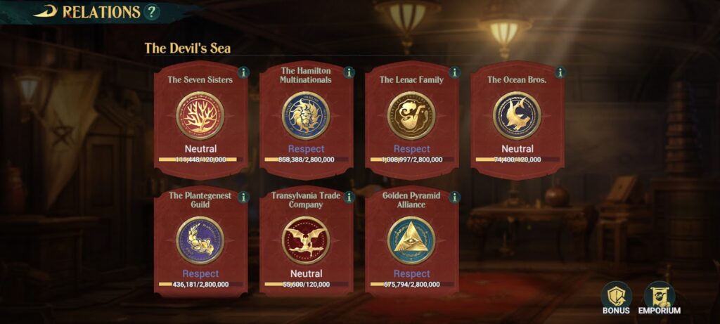 Guild Relations page - Sea of Conquest