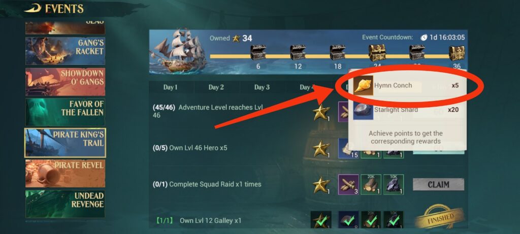 Pirate King's Trail event (Hymn Conches available) - Sea of Conquest