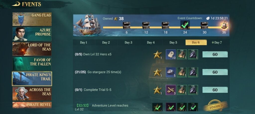 Pirate Captain's Trail event page - Sea of Conquest