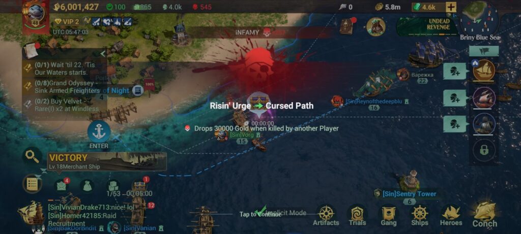 Infamy level rises to Cursed Path - Sea of Conquest