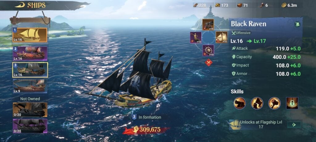 Black Raven upgrade page - Sea of Conquest