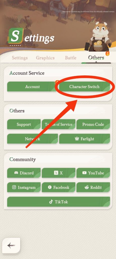 Character switch option (highlighted) - AFK Journey