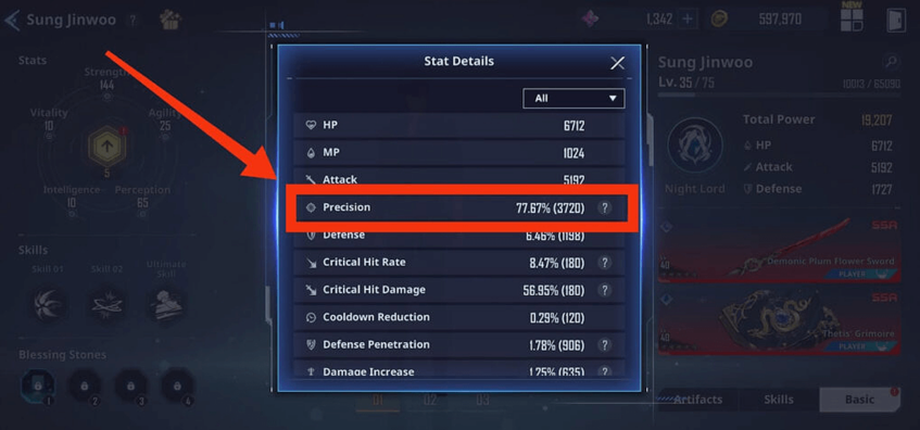 Solo Leveling: ARISE Stat Window