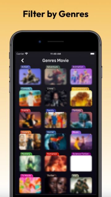 Genre filter menu on new HD Movie 2024 app