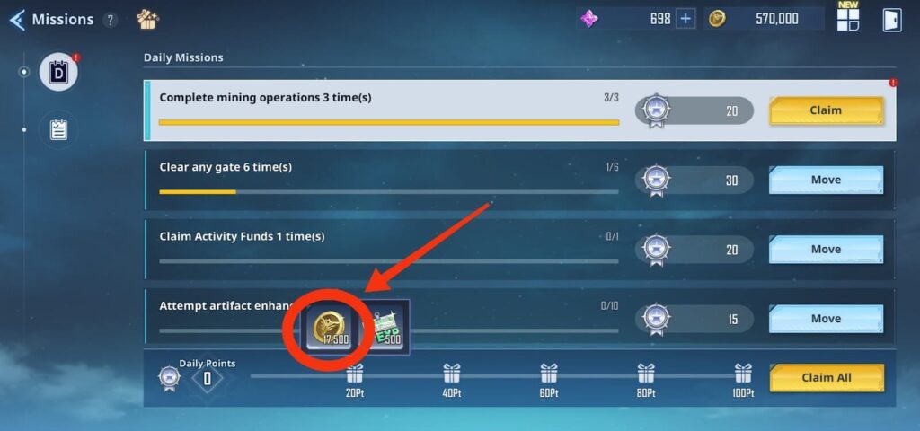 Gold from daily missions - Solo Leveling Arise