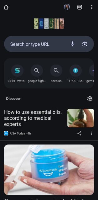 Google Chrome homepage on Android