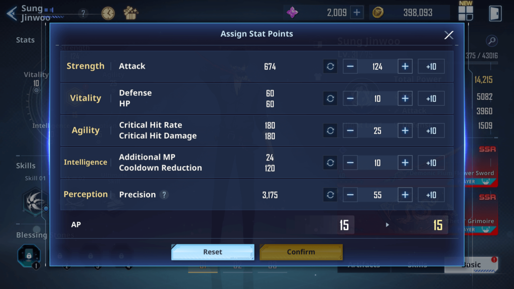 Jinwoo's stat page - Solo Leveling Arise