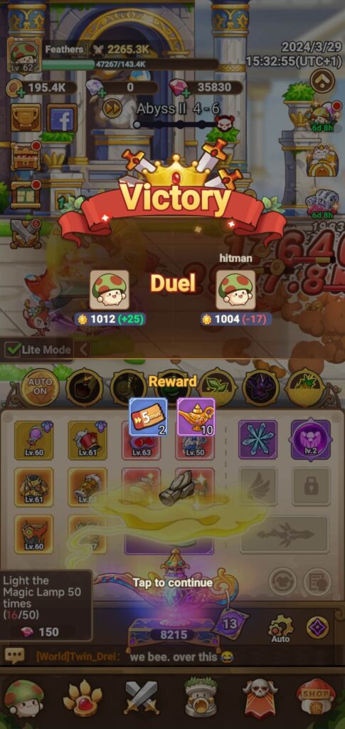 An Arena Duel victory in Legend of Mushroom.