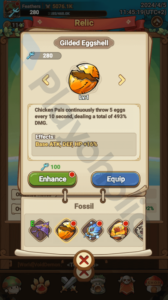 Copyrighted image of the Gilded Eggshell relic's details in Legend of Mushroom.
