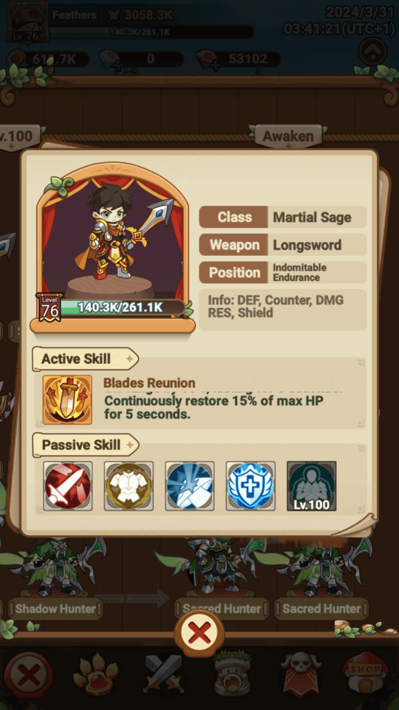 The Martial Sage's Active Skill in Legend of Mushroom.