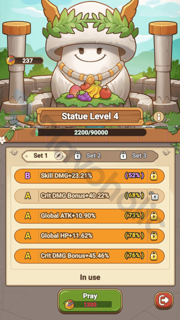 Copyrighted image of a Level 4 Prayer Statue in Legend of Mushroom.