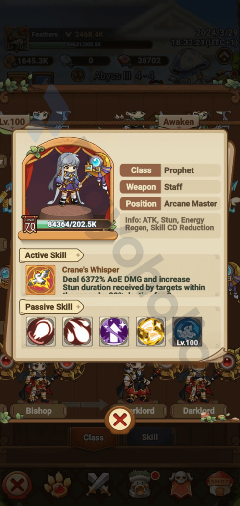 Copyrighted image of the female Prophet's details in Legend of Mushroom.