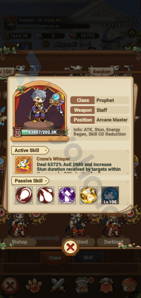 Copyrighted image of the male Prophet's details in Legend of Mushroom.