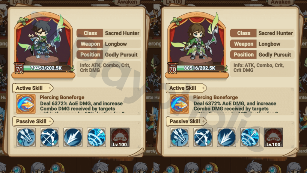 Copyrighted image of both Sacred Hunter genders in Legend of Mushroom.