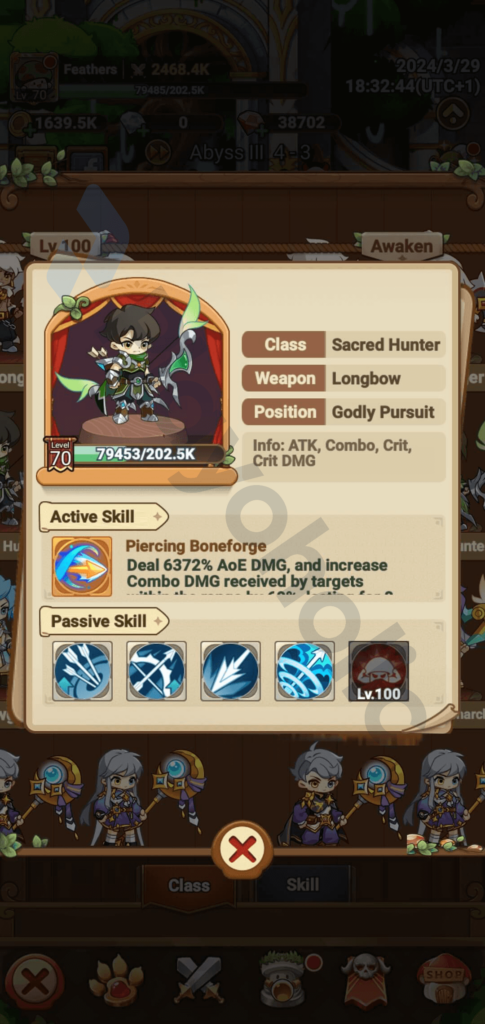 Copyrighted image of the male Sacred Hunter's details in Legend of Mushroom.
