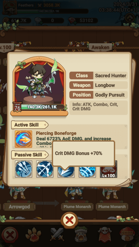 The Sacred Hunter's Passive Skill 3 (P3) in Legend of Mushroom.