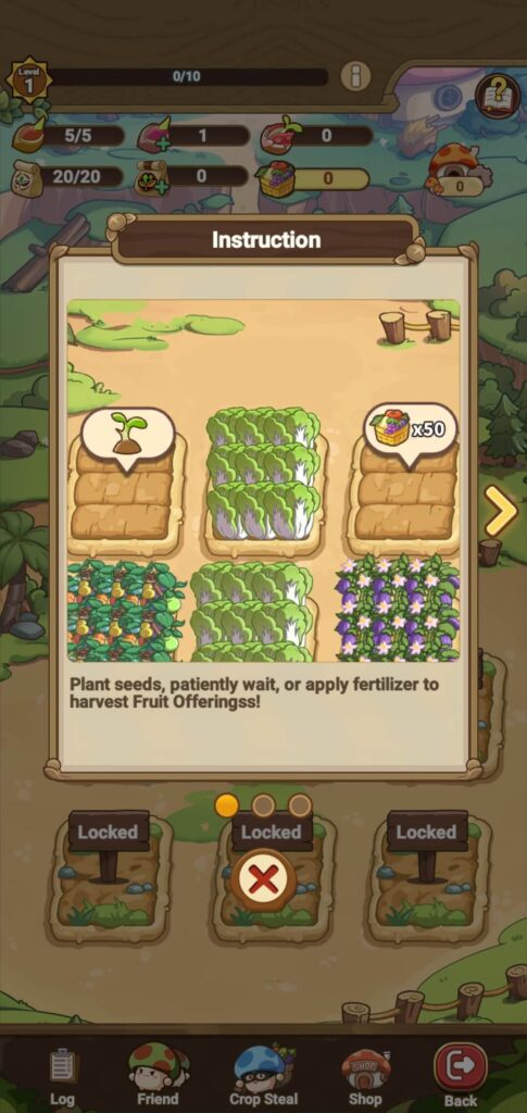 The Shroomie Farm's Tutorial in Legend of Mushroom.