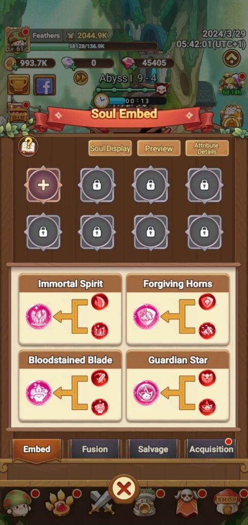 The Souls screen unlocked in Legend of Mushroom.