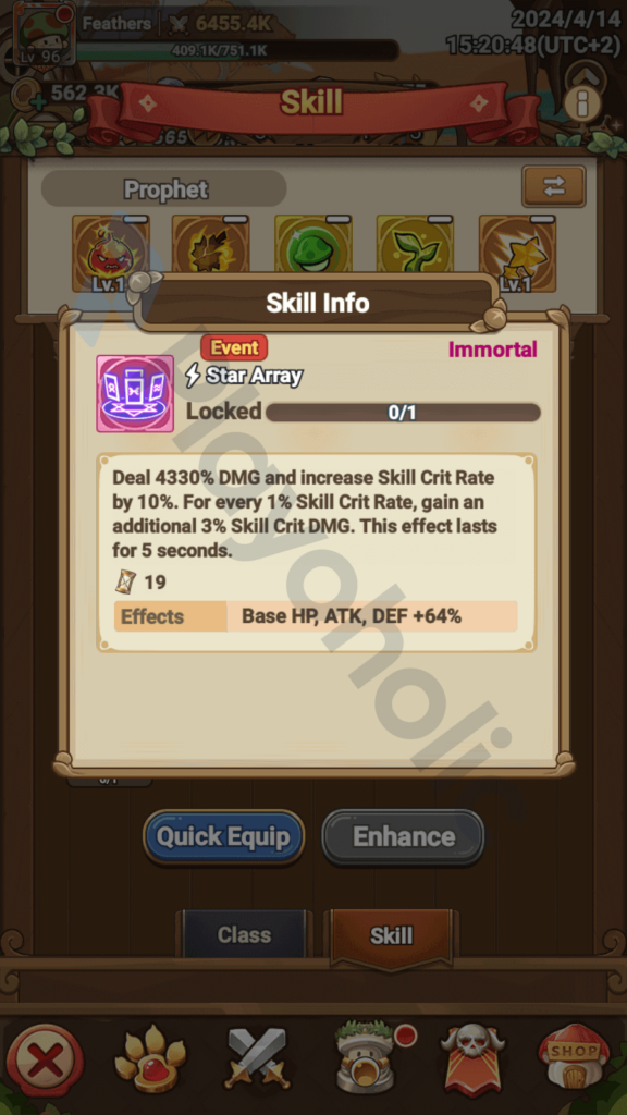 Copyrighted image of Star Array's skill details in Legend of Mushroom.