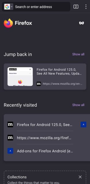 Mozilla Firefox browser on Android