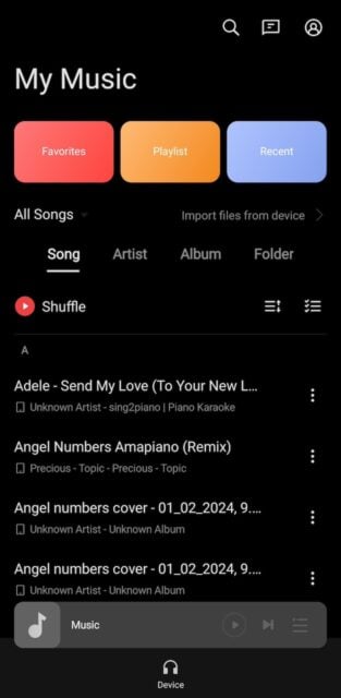 My Music menu on AllSaints new app