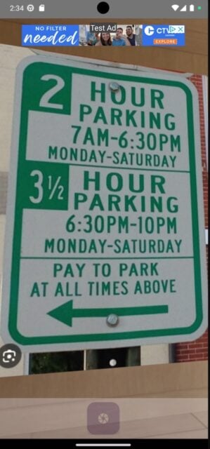Parking sign scanned with Can I Park app