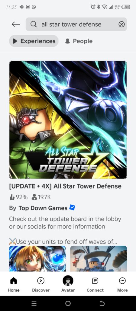 Search for game on Roblox
