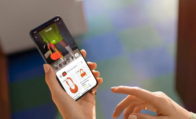 Person using Circle to Search feature on Google Pixel phone