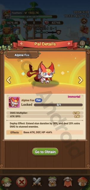 Copyrighted image of the Alpine Fox's overview in Legend of Mushroom.