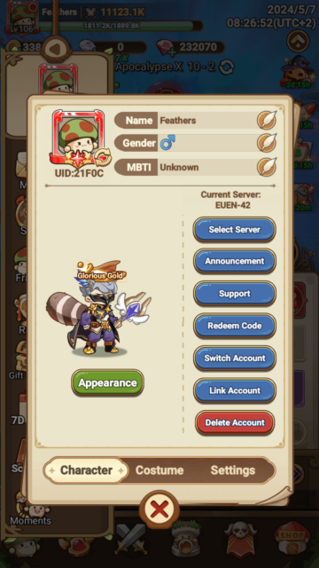 The Appearance section in Legend of Mushroom.