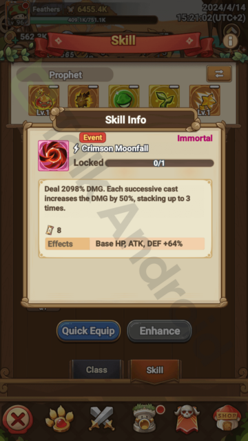 Copyrighted image of the Crimson Moonfall's skill overview in Legend of Mushroom.