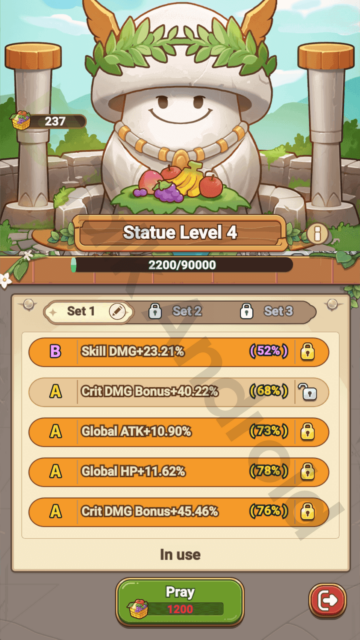 Copyrighted image of a level 4 Prayer Statue in Legend of Mushroom.