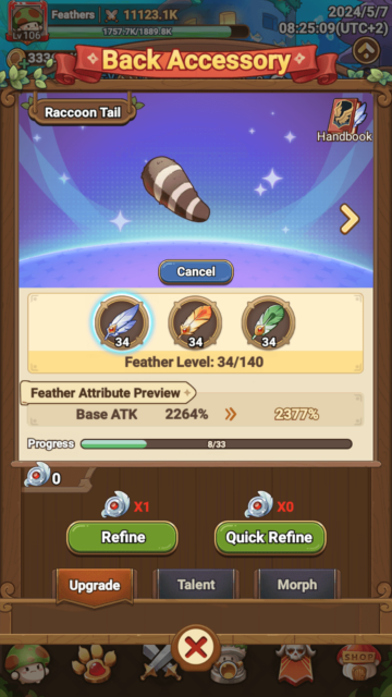The Raccoon Tail Back Accessory in Legend of Mushroom.