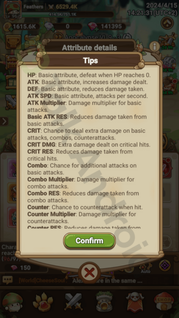 Copyrighted image of the stat explanations in Legend of Mushroom.